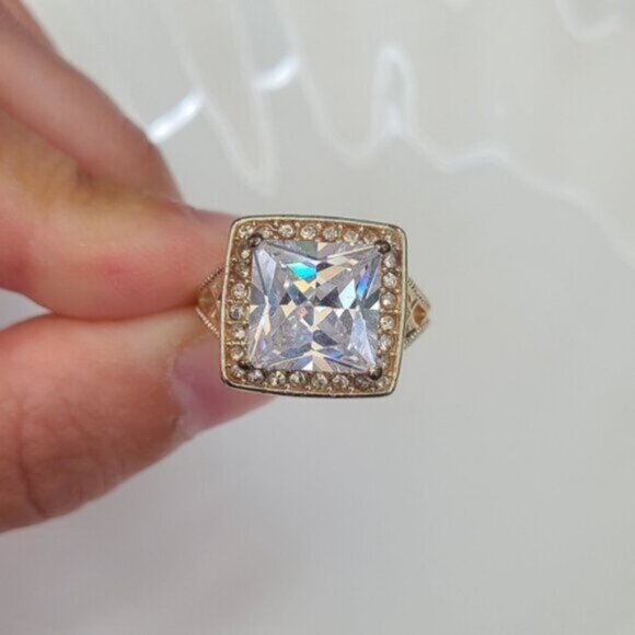 Vintage Square Princess Cut CZ Crystal Sterling Silver Cocktail Statement Ring 6 - Picture 9 of 11